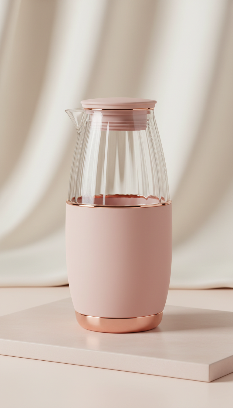 Luxe hydration carafe with blush silicone grip