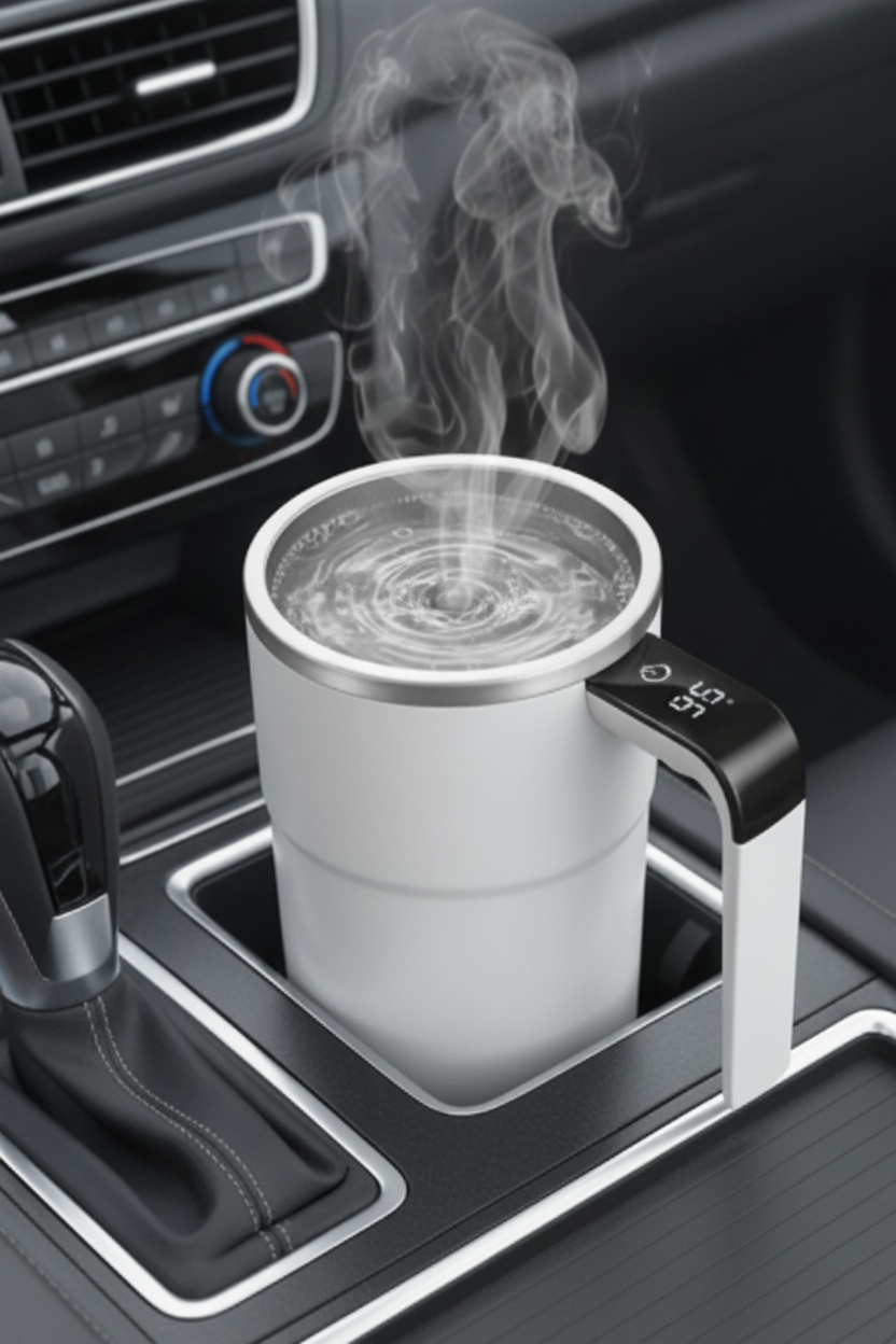 Self-Stirring Electric Mug With Temp Display